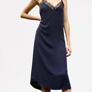 D022 Artizia Babaton Black Midi Lace-Trimmed Slip Dress